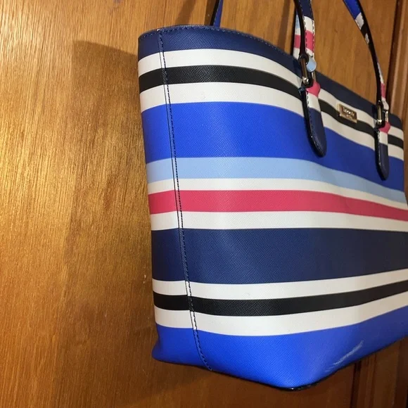 •KATE SPADE•RED/WHITE/BLUE/BLACK STRIPED LAUREL WAY DALLY MEDIUM ZIP TOP TOTE